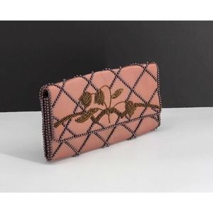 Vintage La Regale Japan Bronze Satin Beaded Envelope Clutch